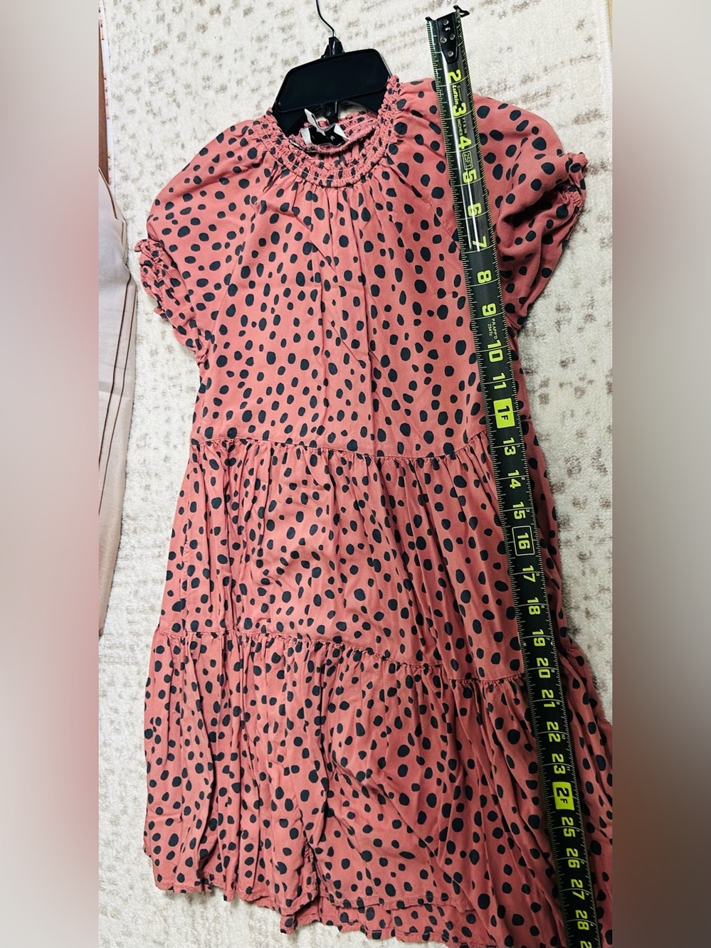Smocked Neck Pink Polka Dot Tiered Girls Dress - Picture 7 of 9